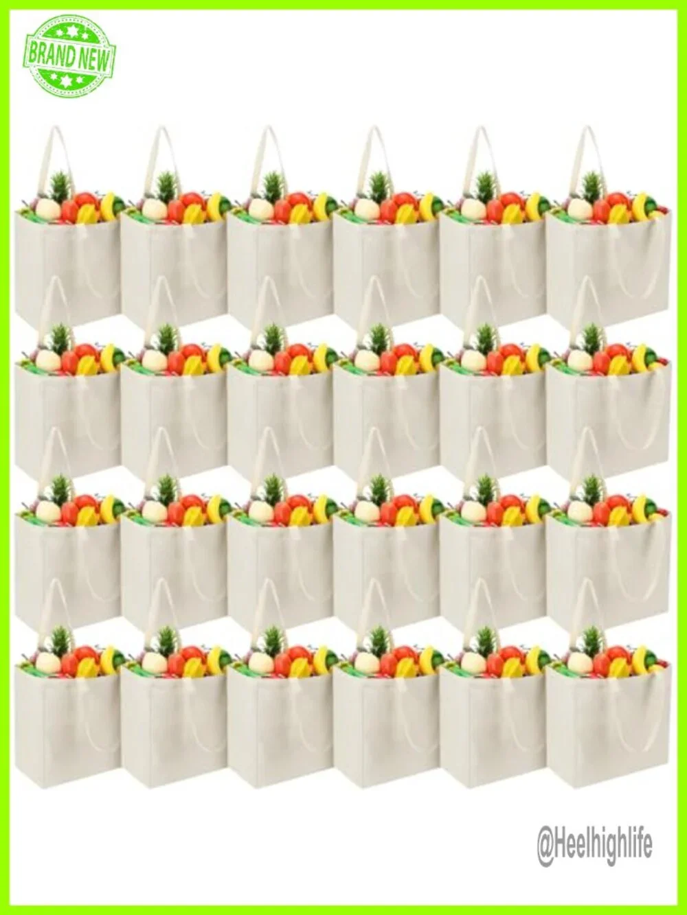 Canvas Grocery Shopping Tote Bag Large Reusable 24-Pack